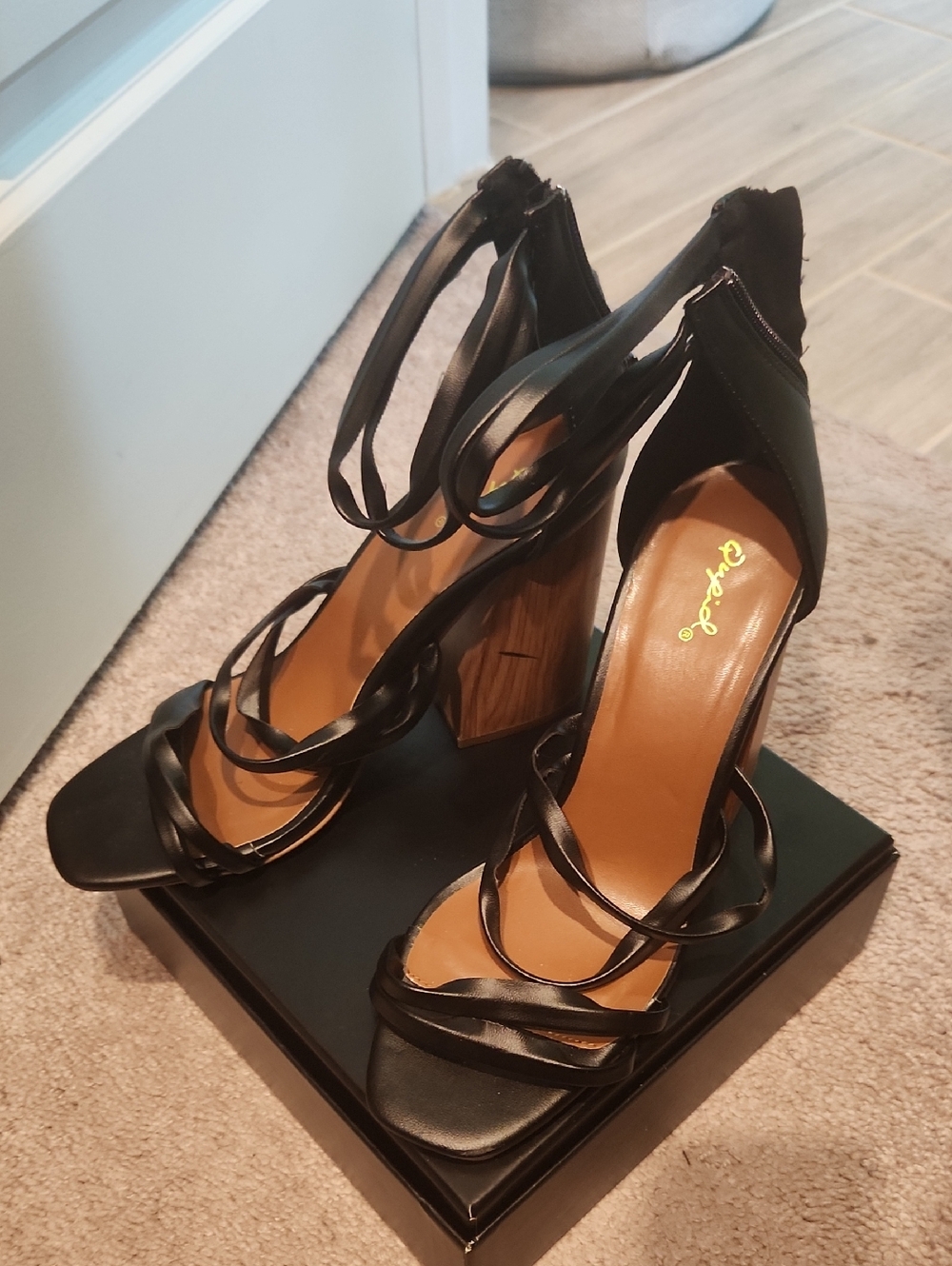 Women’s Black Strappy Block Heel Sandals